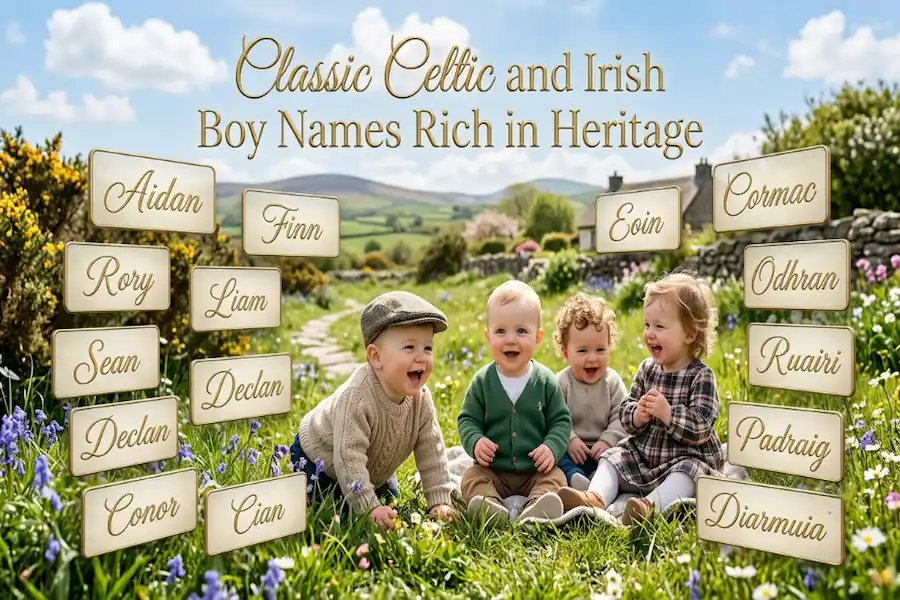 A curated collection of classic Celtic and Irish boy names filled with traditional heritage and meaning