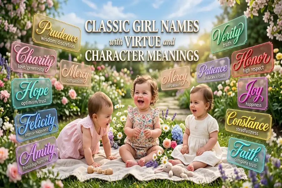 Elegant classic girl names that carry meanings of virtue, strength, and character