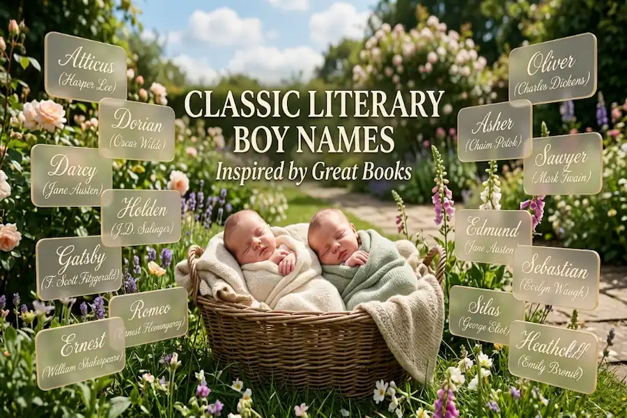 Selection of classic literary boy names inspired by famous characters and authors from great books