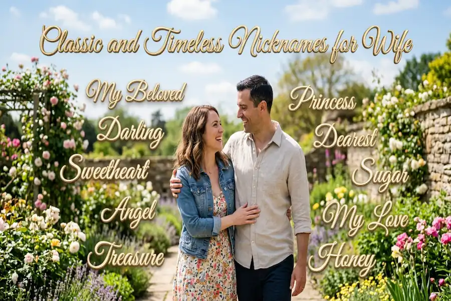A romantic representation of classic and timeless nicknames for a wife
