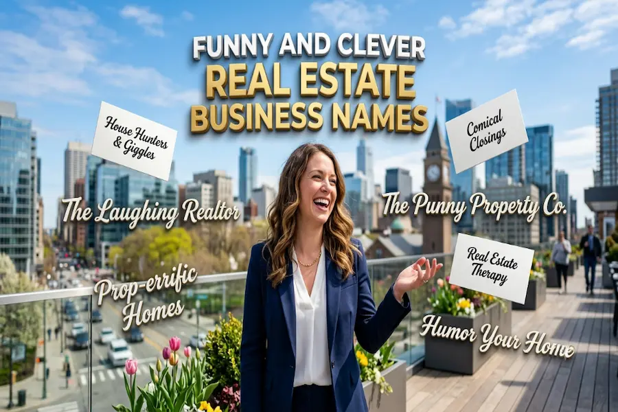 Funny and Clever Real Estate Business Names Witty, funny, and clever real estate business names that stand out using memorable puns and humorous industry references.
