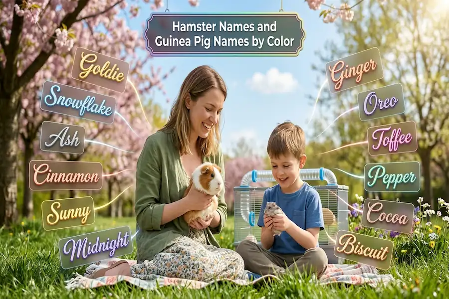Hamster names and guinea pig names organized by coat color