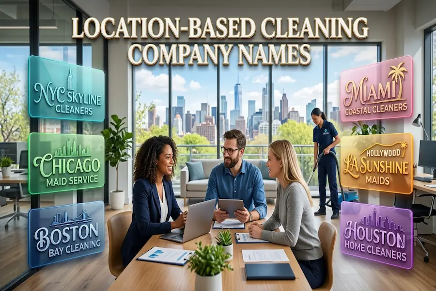 Ideas for location-based cleaning company names that emphasize local community presence and SEO