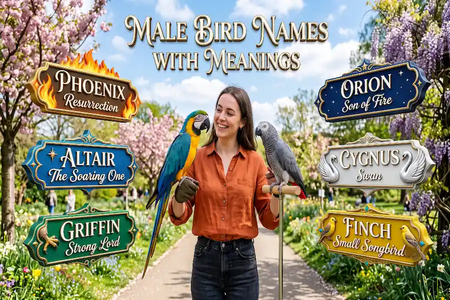 A majestic male songbird singing proudly on a branch, illustrating male bird names with deep meanings