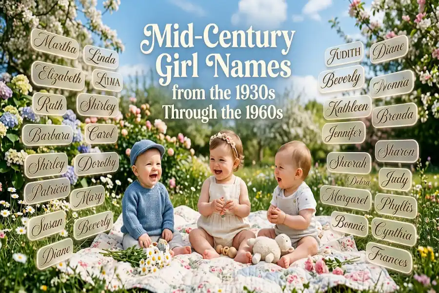 Mid-century vintage baby girl names from the 1930s to the 1960s