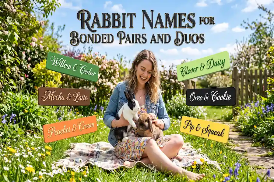 Two bonded bunnies cuddling together, perfect for duo rabbit name inspiration