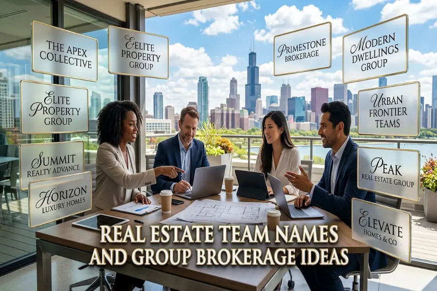 Real Estate Team Names and Group Brokerage Ideas Inspiring ideas for real estate team names and group brokerage branding to build a powerful collective market presence.