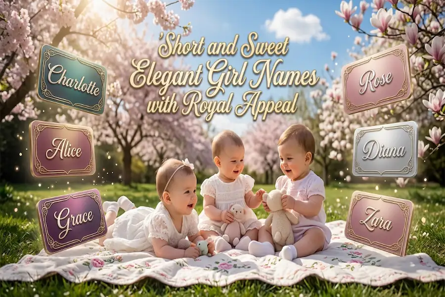 A charming newborn girl representing short, sweet, and elegant names with royal appeal.