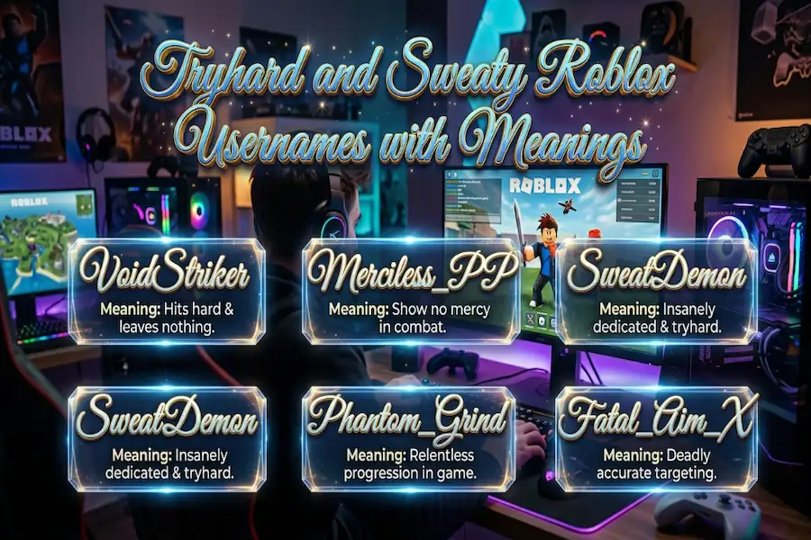 Tryhard and sweaty Roblox usernames with meanings