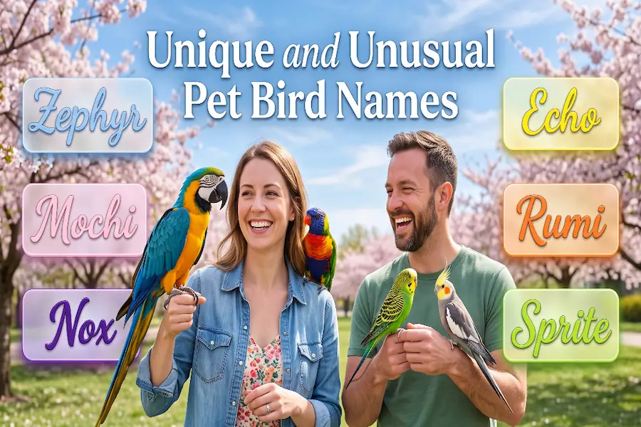 A rare and strikingly beautiful exotic pet bird, representing unique and unusual pet bird names