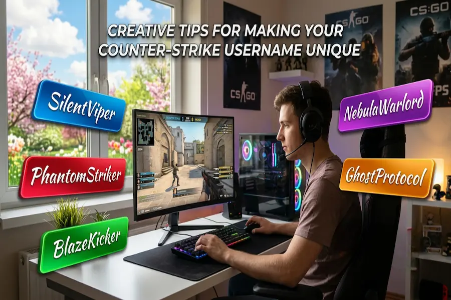 Graphic guide showing creative tips and ideas for making a unique Counter-Strike gamertag